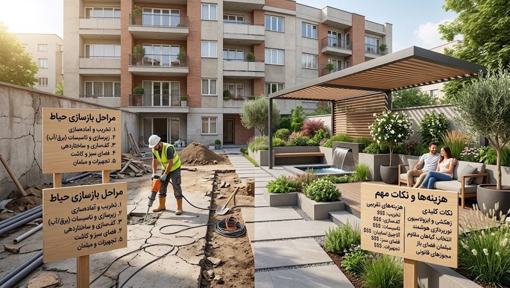 بازسازی حیاط آپارتمان + مراحل و هزینه ها به همراه نکات مهم