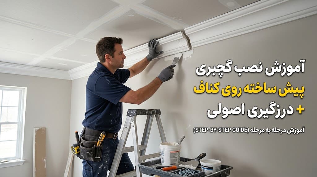 آموزش نصب گچبری پیش ساخته روی کناف سقف + درزگیری اصولی